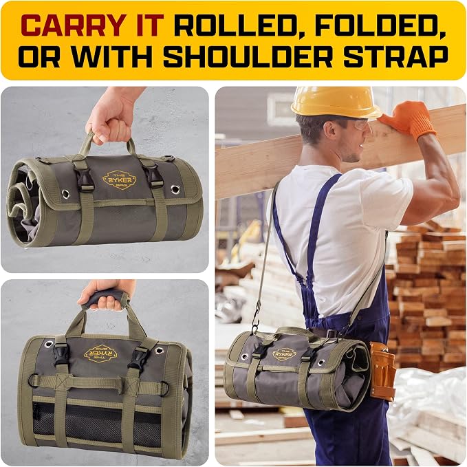 Ryker PRO Heavy Duty Motorcycle Tool Roll Up Bag w/Socket Wrench Organizer | Motorcycle Accessories Camping Trunk Organizer for Storage & Plumbing Tools. Tool Box Work Boat Bag with Waterproof Pouches - Image 5