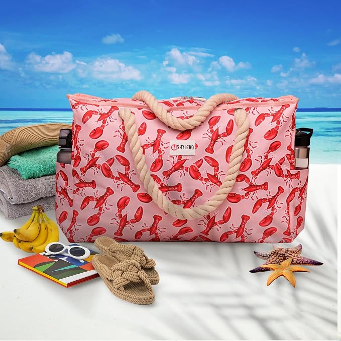 Beach Bag and Pool Bag Has Cooler Pocket, 7 Pockets Total, Zip Top. Family Size Waterproof Beach Tote - Image 3