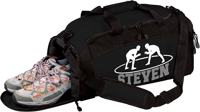 Personalized Wrestling Duffel Bag with Shoe Compartment – Custom Name Wrestling Gear Bag – Athlete Gym Bag for Boys & Girls – Team Travel Sports Duffel with Separate Shoe Pocket by all+about+me+company