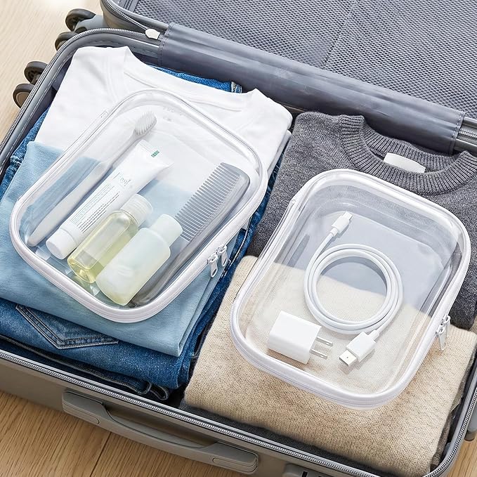 TenKa 6 Pack Clear Hard Shell Zipper Case, Clear Zipper Pouches for Travel, Diaper Bag Organizer, Water-Resistant Hard Plastic Pencil Case for A5 Notebook, Cosmetics, Electronics Storage (6M) - Image 7