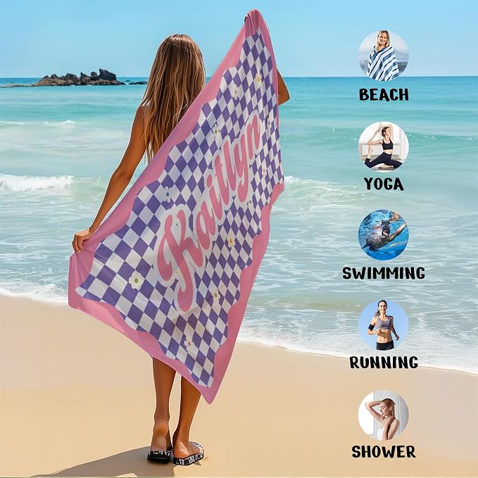 JML Personalized Beach Towel with Name, Custom Flower Beach Towel, Customized Microfiber Pool Towel, Quick Dry & Absorbent Swim Towel for Adult,Anniversary, Birthday, Summer Holiday,Vacation - Image 6