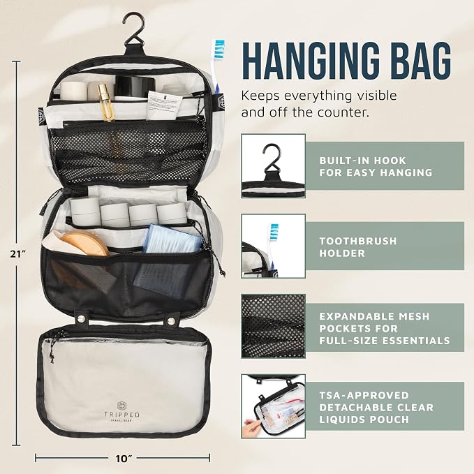 Toiletry Bag Kit 3 Piece Set: Hanging Travel Toiletry Bag + 311 TSA Cosmetic Liquid Bag + Accessory Organizer Pouch - Image 3