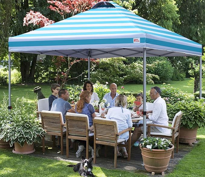 MASTERCANOPY 10x10 Pop Up Canopy Tent, 1 Person Setup Instant Shelter,Outdoor Portable Beach Canopy with Roller Bag, 4 Sandbags, 4 Ropes, 8 Stakes (10x10, Sky Blue Stripe) - Image 6