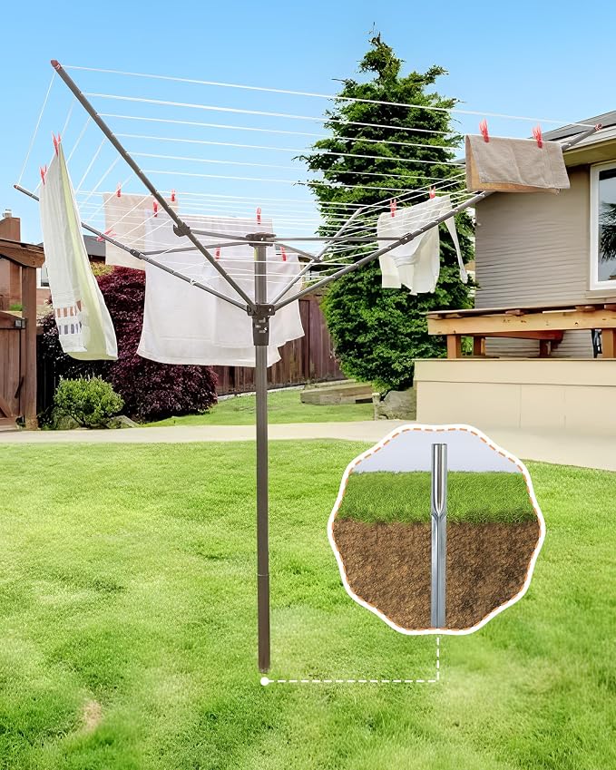 STORAGE MANIAC Outdoor Umbrella Drying Rack, 12 Lines with 164 Feet Drying Space, Steel Frame & Adjustable Height, 4-arm Umbrella Clothesline for Laundry, Collapsible Clothes Drying Rack for Backyard - Image 3