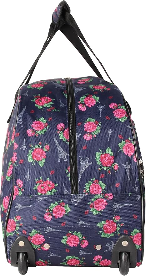 Betsey Johnson Designer Carry On Luggage Collection - Lightweight Pattern 22 Inch Duffel Bag- Weekender Overnight Business Travel Suitcase with 2- Rolling Wheels (Eiffel Towers) - Image 6