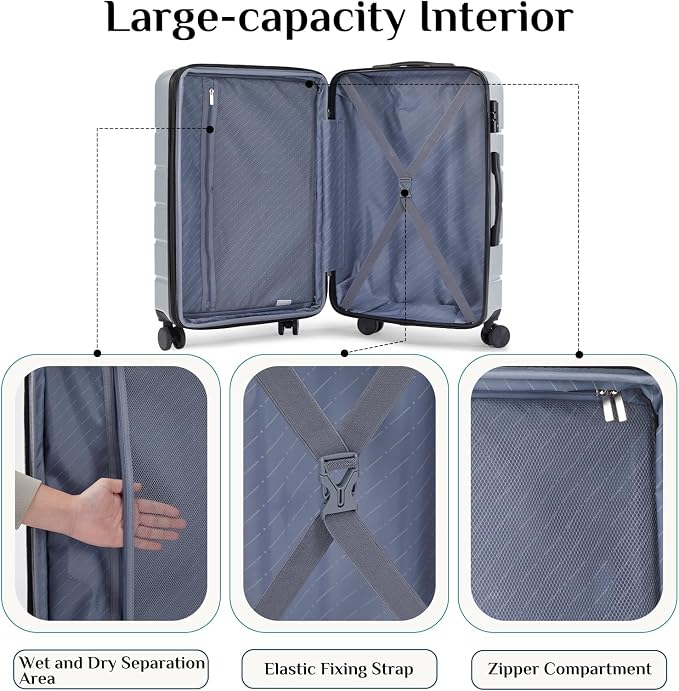 OLIXIS 20 Inch Carry-On Luggage, Hardside Suitcase with Spinner Wheels, Lightweight ABS Hard Shell Travel Luggage, TSA Approved Lock, Expandable Small Suitcase for Business & Travel–Light Grey - Image 7