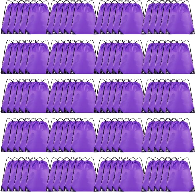 Grneric 100 Pieces Drawstring Backpack Bulk Cinch Sackpack Ployster Drawstring Bags for Gym Party Trip(Purple) by Grneric
