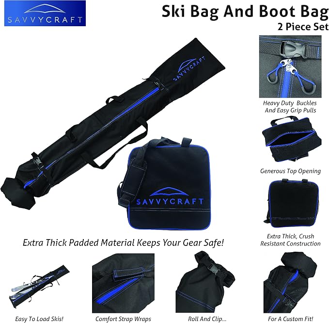 Savvycraft Padded Ski bag and Boot Bag Combo, Thick Padded Ski and Boot Bag 2-Piece Set for Protection and Easy Travel - Image 2
