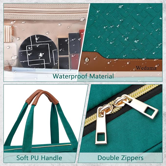 Wedama Toiletry Bag for Women, Hanging Travel Toiletry Bag with Jewelry Organizer Compartment Large Makeup Bag, PVC Waterproof Cosmetic Travel Bag Trips Camping Bathroom, Green+Brown - Image 6