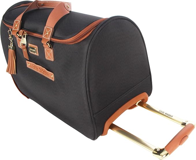 Steve Madden Designer Carry On Luggage Collection - Lightweight 20 Inch Duffel Bag- Weekender Overnight Business Travel Suitcase with 2- Rolling Spinner Wheels (Global Black) - Image 6
