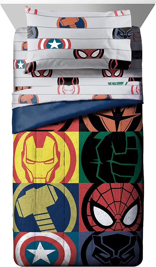 Marvel Avengers Full Size Comforter Set 7 Piece Kids Bedding, Multi | Captain America, Bed in a Bag, Comforter Sheets Shams Pillowcases, Soft Microfiber, Machine Washable, Boys Gift - Image 2