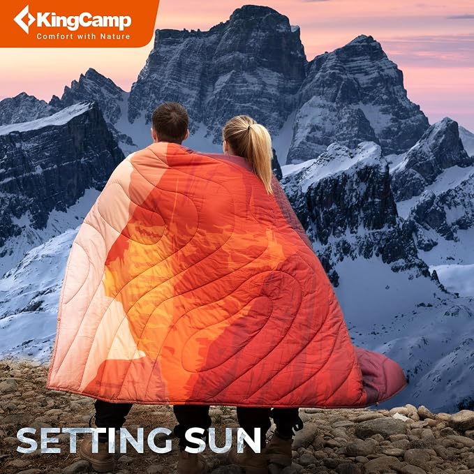 KingCamp Ultralight Camping Blanket, Packable Down Alternative Puffy Printed Wearable Blanket with Snap Buttons & Corner Loops Weatherproof Quilt for Outdoor Travel Stadium (78.7"L x 57.1"W, ORANGE) - Image 2