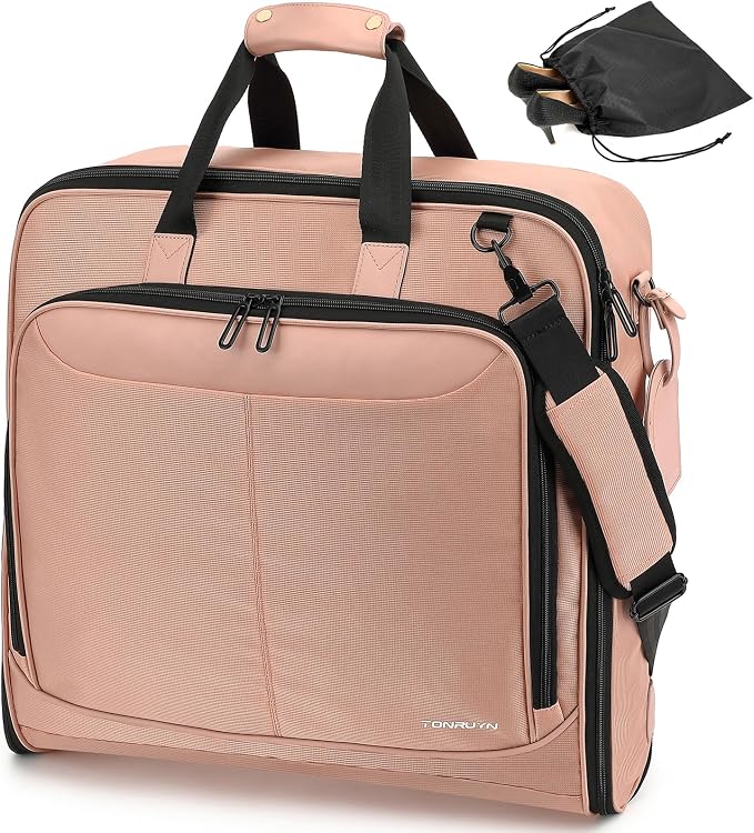 Travel Garment Bag Carry on Suit Bag for Women 51'' Waterproof Garment Bags Dress Bag for Travel Business Hanging Suitcase Luggage Bag with Shoulder Strap free shoe bag Fit 15.6'' Laptop, Pink by TONRUYN