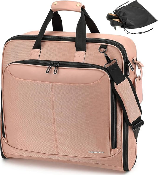 Travel Garment Bag Carry on Suit Bag for Women 51'' Waterproof Garment Bags Dress Bag for Travel Business Hanging Suitcase Luggage Bag with Shoulder Strap free shoe bag Fit 15.6'' Laptop, Pink by TONRUYN