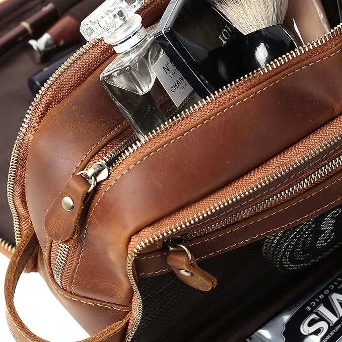 Personalized Leather Toiletry Bag for Men Travel Shaving Dopp Kit-Large Cosmetic Bags Toiletries Bathroom Organizer - Image 3