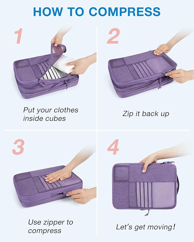 BAGSMART Compression Packing Cubes for Travel, 6 Set Luggage Organizer Bags | Fits 20/24/28in Carry-On Suitcases, Compressible Bags Streamline Cruise Travel Essentials, Sturdy Handles, Machine Washable - Image 5