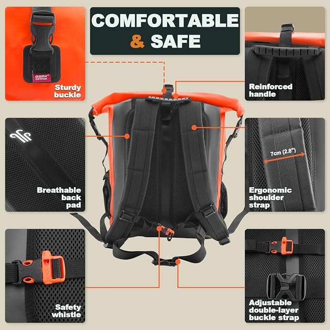 OSAH DRYPAK Waterproof Backpack Dry Bag 35L/55L/85L– Heavy Duty Roll-Top Hiking Backpack Sack Keeps Gear Dry for Travel, Kayaking, Boating, Camping, Rafting and Fishing - Image 4