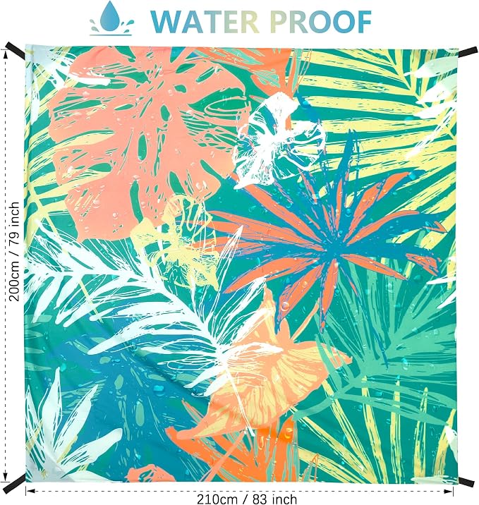 HIHOHO Beach Blanket Waterproof Sandproof Beach Mat for 1-8 Adults Quick Drying Durable Outdoor Picnic Mat for Beach Festival Travel Camping Hiking (Colorful-Palm, 79"×83"(4 Person)) - Image 4