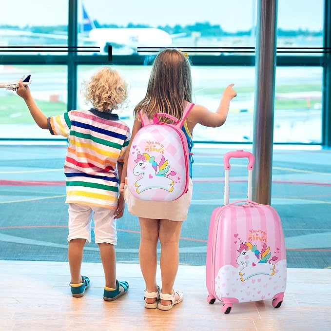HONEY JOY Kids Luggage, 12" Toddler Backpack & 16" Travel Suitcase with Wheels, Lightweight Toddler Girls Suitcase, Durable ABS Hardshell, 2Pcs Carry On Luggage Set for Boys Girls(White Horse) - Image 2