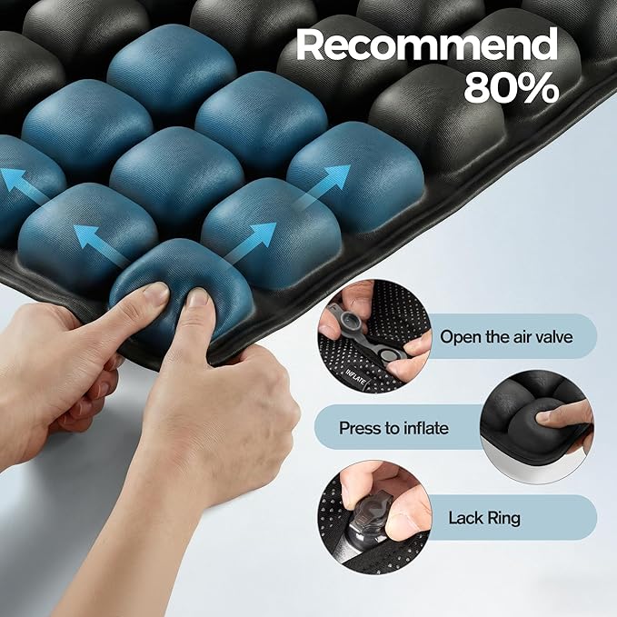 Sondour Travel Cushion Airplane Seat,Airplane Cushion for Long Flight,Press-Type Inflatable Wheelchair Seat Cushion,42 Airbags for Car,Office,Stadium,Ergonomic Comfort Support Pressure Relief-Black - Image 2