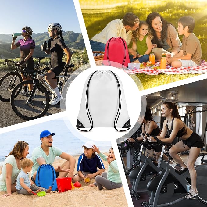 Grneric Drawstring Bags Bulk 14 Pcs Drawstring Backpack Bulk Cinch Bag Sackpack for Men Women Gym (White) - Image 7