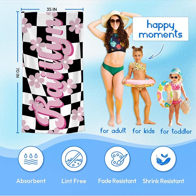 JML Personalized Beach Towel with Name, Custom Flower Beach Towel, Customized Microfiber Pool Towel, Quick Dry & Absorbent Swim Towel for Adult,Mother's Day, Birthday, Summer Holiday,Vacation - Image 3