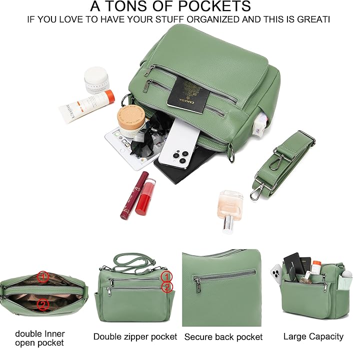 YZAOLL Large Crossbody Shoulder Bag for Women Vegan Leather Tote with Adjustable Wide Strap Work Purse with 10 Pockets