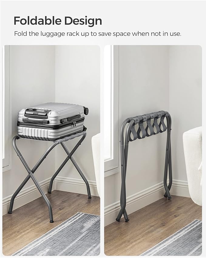 SONGMICS Luggage Rack, Pack of 2, Luggage Racks for Guest Room, Suitcase Stand, Steel Frame, Foldable, for Bedroom, Gray URLR64GS-2 - Image 4