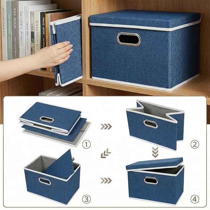 PRANDOM Storage Bins with Lids [3-Pack] Linen Fabric Foldable Storage Boxes Organizer Containers Baskets Cube with Cover for Bedroom Closet Office Royal Blue（11.4X8.6X6.7 - Image 5
