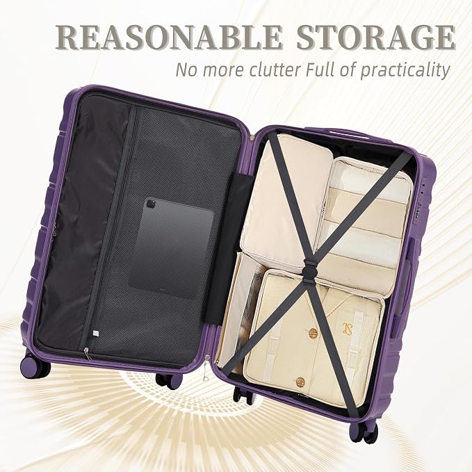 GDFStudio 20/24/28 Inch 3 Piece Luggage Set, ABS Hard Shell Spinner Suitcase with 360° Silent Wheels, Expandable Capacity,Combination Lock, Retractable Handle,Carry On & Checked Suitcases,Purple - Image 9