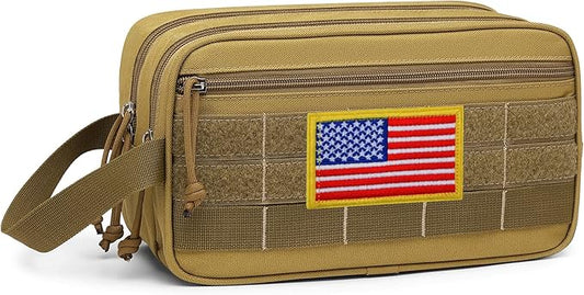 TACTICISM Toiletry Bag for Men - Dry Wet Separate Hygiene Bag Travel Toiletry Bag, Tactical Molle Dopp Kit for Men with Water-Resistant Shaving Bag for Adult Women for Travel, Brown