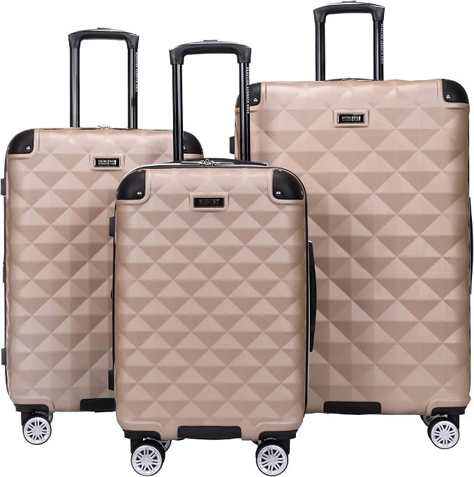 Kenneth Cole REACTION Diamond Tower Collection Lightweight Hardside Expandable 8-Wheel Spinner Travel Luggage, Rose Champagne, 3-Piece Set (20", 24", & 28") by KennethCole