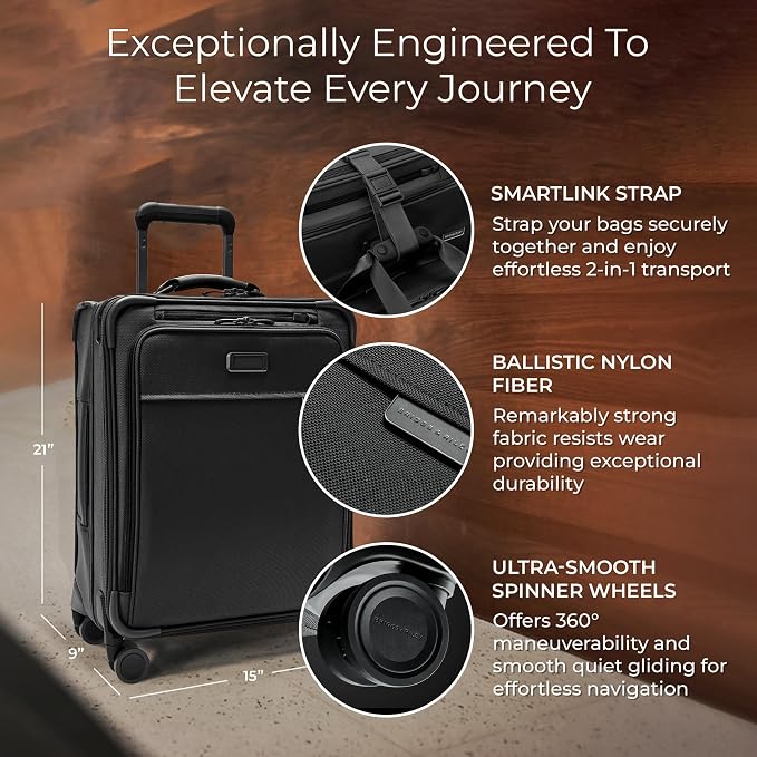 Briggs & Riley Global 21" Carry On Expandable Spinner - Luggage for International Travel, Suitcases with Wheels, Softside Rolling Bag for Men & Women, Self-Repairing Zipper- Baseline Collection, Black - Image 2