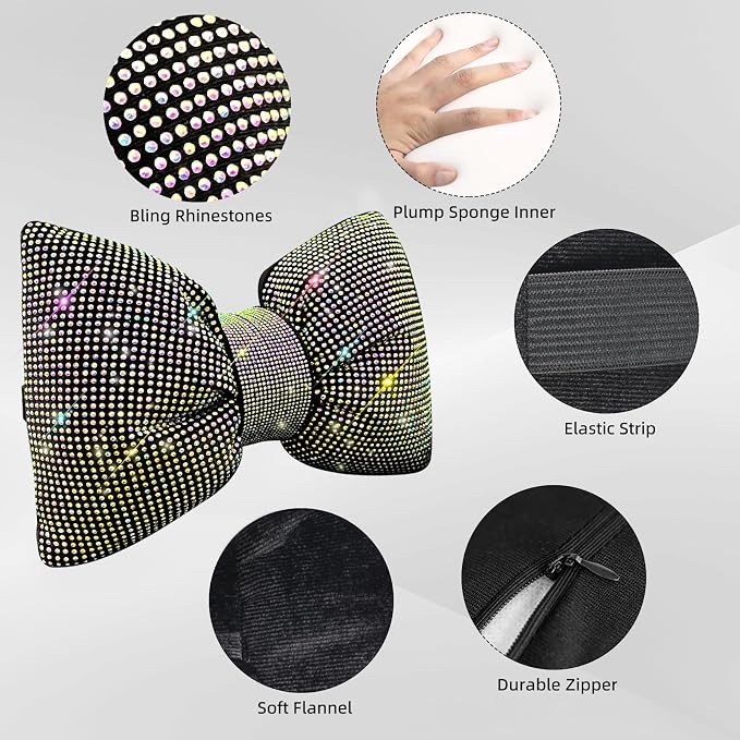 4 PCS Bling Car Pillows,Rhinestones Bowknot Car Headrest Pillow,Colorful | Car Neck Pillow for Driver Relax Neck Support,Sleeping Travel Support Neck Pillow,Diamond Interior Accessories for Women - Image 5