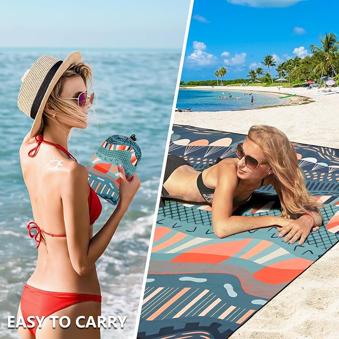 WIWIGO Beach Blanket Waterproof Sandproof Beach Mat 79" X 83"/10'x9'for 2-8 Adults Quick Drying Outdoor Picnic Mat Beach Accessories for Travel, Camping, Hiking - Image 4