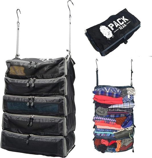 Pack Gear Hanging Suitcase Organizer - Our XL Hanging Luggage Organizer Perfectly Fits Any Suitcase - Our Packing Cubes For Travel Use Mesh Windows to Make Finding Any Outfit Easy (Black, XL) by PackGear