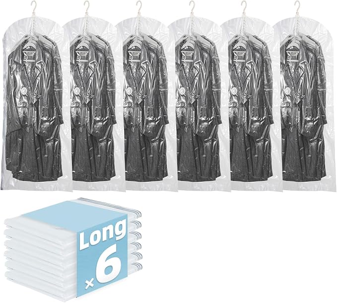 Hanging Vacuum Storage Bags, 6 Pack (53 x27.6 inch), Vacuum Seal Bags for Clothing, Garment Storage for Coat, Jacket, Suits, Dresses, Closet Oragnization and Storage by TAILINK