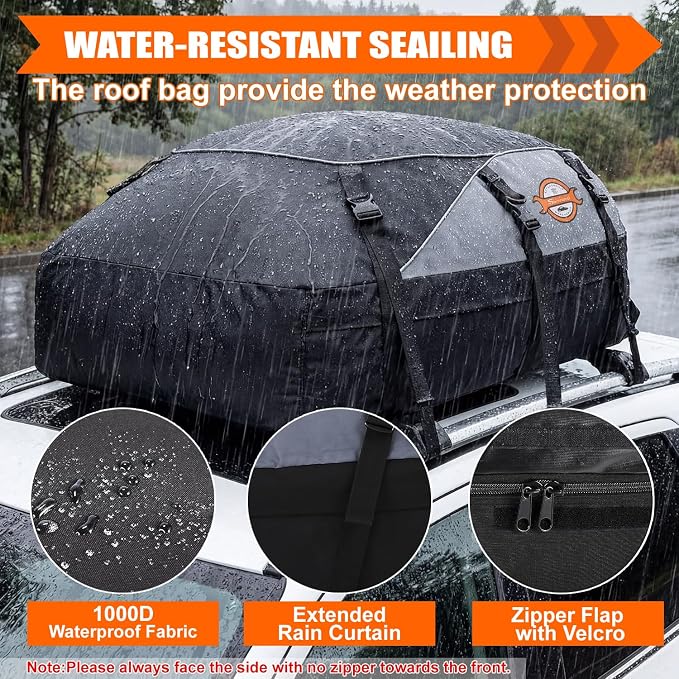 Sailnovo Rooftop Cargo Carrier Roof Bag, 20 Cubic feet Soft Waterproof Car Roof Bag fit Cars with/Without Rack, 6 Tie-Down Straps, 6 Door Hooks, Foldable Car Top Carrier for Road Trip Camping Travel - Image 9