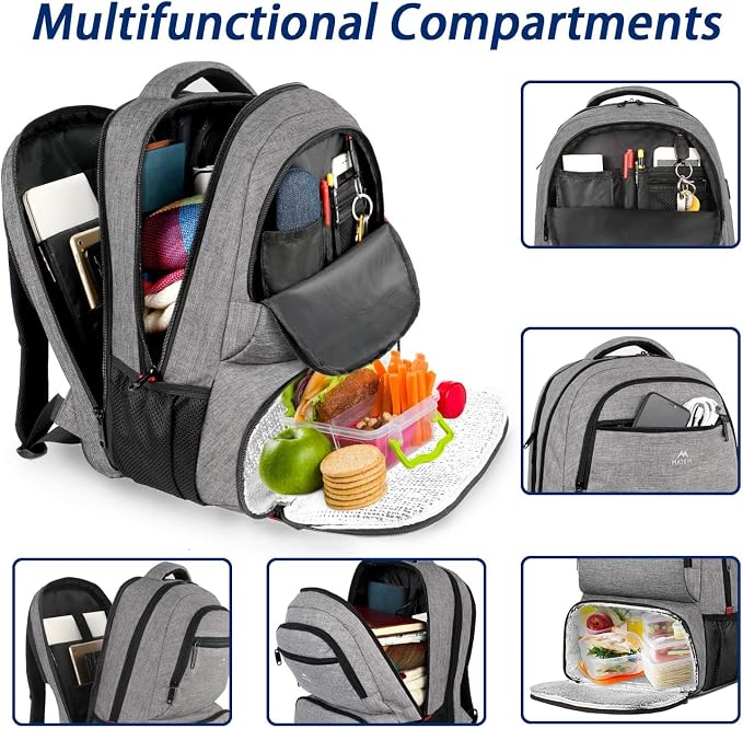 MATEIN Lunch Backpack, 17 inch Insulated Cooler Backpack for Women Men, Water Resistant Lunch Box Backpack with Laptop Compartment for Work Picnic Travel Beach, Grey - Image 2