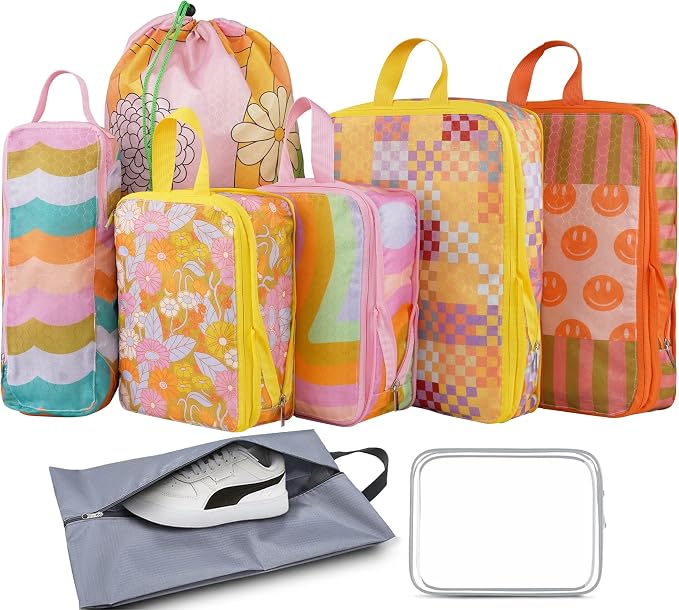 8 Pcs Compression Packing Cubes for Travel, Lightweight Waterproof Luggage Organizer Bags Set, Washable Packaging Cubes for Women Backpack Carry-On Suitcases by Xmzsdz