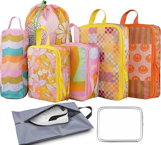 8 Pcs Compression Packing Cubes for Travel, Lightweight Waterproof Luggage Organizer Bags Set, Washable Packaging Cubes for Women Backpack Carry-On Suitcases by Xmzsdz