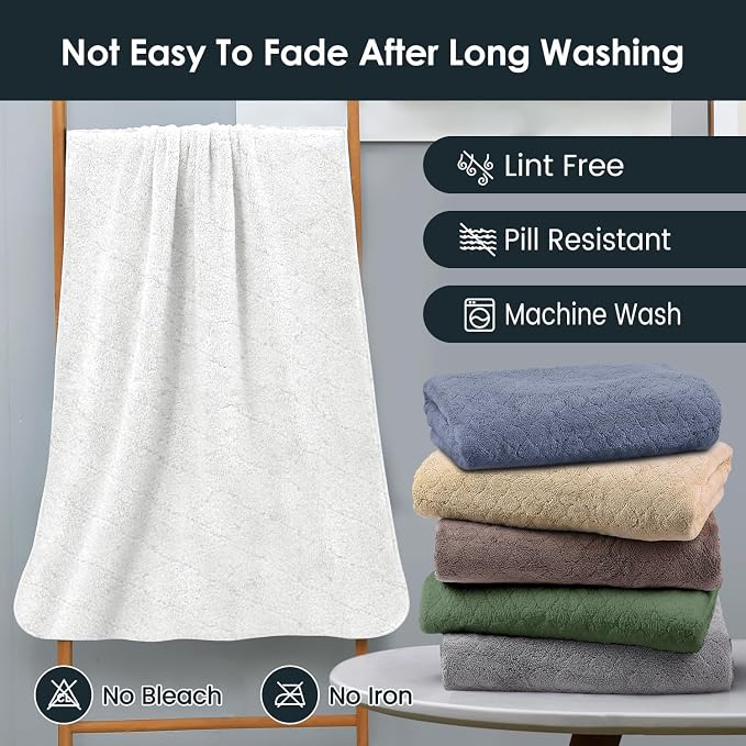 JML Microfiber Bath Towels Set of 2, 30 in x 60 in, Oversized, Ultra Soft, Super Absorbent, Fast Drying, No Fading Large Bathroom Towel Set for Sport, Travel, Fitness, SPA,Yoga (Coral Fleece - White) - Image 7