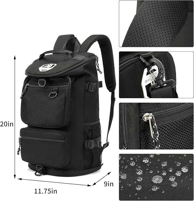 Kalesi Gym Duffle Bag Backpack 4-Way Waterproof with Shoes Compartment for travel Sport Hiking laptop (Black) - Image 2