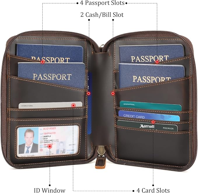 Polare Full Grain Leather Family Passport Wallet for 4 Passports, RFID Blocking Bifold Passport Cover Travel Document Organizer Holder for Women and Men - Image 6