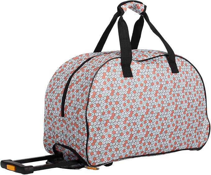 LUCAS Designer Carry On Luggage Collection - Lightweight Pattern 22 Inch Duffel Bag- Weekender Overnight Business Travel Suitcase with 2- Rolling Spinner Wheels (DAISIES WHITE, 22in) - Image 3