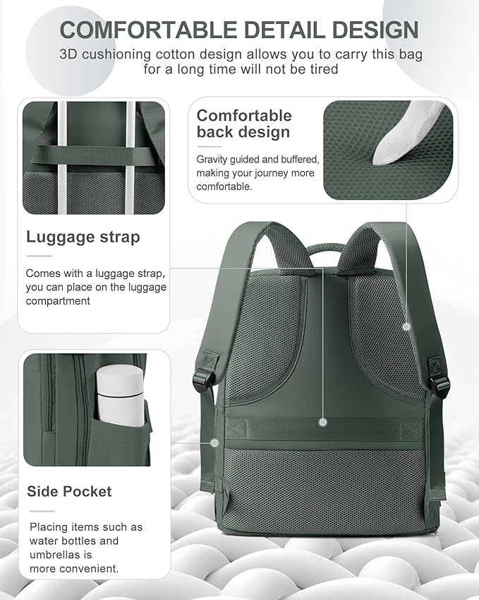 coowoz Large Travel Backpack Carry On for Women Man Waterproof Gym Backpacks Mochila de Viaje Teacher Travel Bag Essentials Personal Item Backpack Rucksack Airplane Accessories Must Haves Olive Green - Image 6