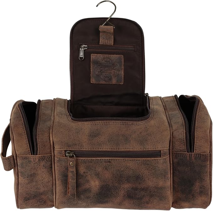 KomalC Extra-Large Leather Toiletry Bag for Men & Women – Luxury Travel Dopp Kit with Multi-Compartment Storage, Waterproof Lining & Premium YKK Zippers – Unisex Toiletry & Cosmetic Organizer - Image 4