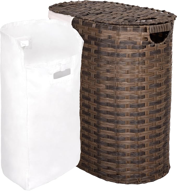 Seville Classics Premium Handwoven Portable Laundry Bin Basket with Carrying Handles, Household Storage for Clothes, Linens, Sheets, Mocha Brown, Oval Hamper - Image 5