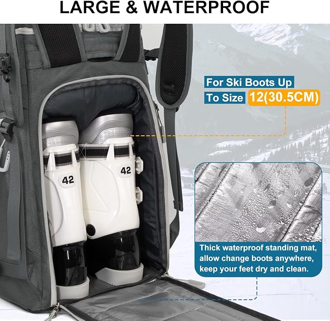 Ski Boot Bag, 65L Waterproof Ski Bag & Snowboard Boot Bag, Travel Backpack for Skis Snowboard Helmet Goggles & Accessories - Image 5