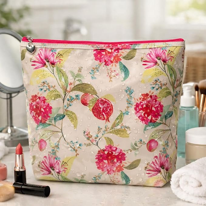 Jacaranda Living Large Cosmetic Bag – Water-Resistant Makeup & Toiletry Bag with PVC-Lined Interior, Travel Beauty Organizer, Pomegranate - Image 4